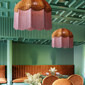 Lustre en rotin à pampilles, rond de 70 cm, E27, à six têtes, lampe à économie d'énergie, décoration d'intérieur, lumière d'ambiance - Product Image 2