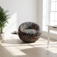 Fauteuil moderne de style Saturne en tissu jacquard imprimé avec structure en bois massif, chaise d'appoint confortable pour salon, maison ou hôtel