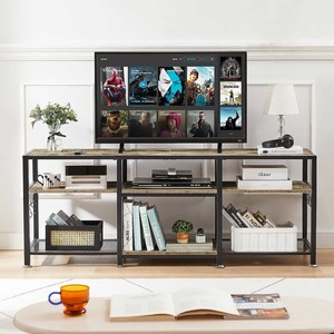 Support TV pour téléviseurs jusqu'à 70 pouces avec étagères de rangement ouvertes à 3 niveaux Crochets pour salon, chambre et salle de jeux - Product Image 4