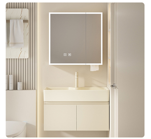Gabinete de baño montado en la pared de madera gruesa multicapa de viento crema personalizado combinación tocador <span class=keywords><strong>lavabo</strong></span> de tamaño <span class=keywords><strong>pequeño</strong></span> - Product Image 2