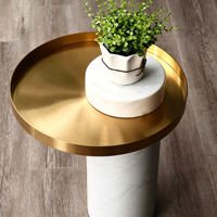 Table d'appoint ronde en marbre de style minimaliste nordique, plateau en acier inoxydable brossé, table basse de luxe pour appartement et salon