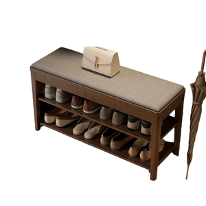 Banc à chaussures moderne en bois avec coussin, rangement à 3 niveaux, meuble d'entrée autoportant pour usage domestique - Product Image 1