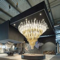 Lustre de plafond LED en cristal doré de luxe moderne sur mesure ECOJAS, forme ovale, pour salle de banquet, installation de projet, verre