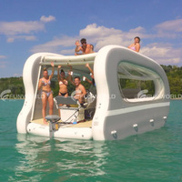 Bateau gonflable électrique avec logo personnalisé, plateforme flottante, maison flottante gonflable solaire avec moteur et housse de protection contre la pluie