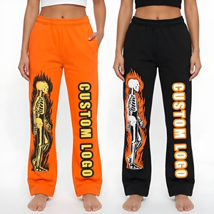 Pantalon de survêtement personnalisé pour femme, orange et noir, imprimé sur mesure, taille élastique, poches latérales, décontracté, pour l'automne - Product Image 1