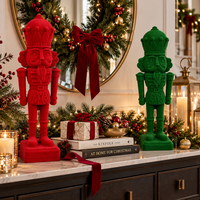 Ensemble de 2 figurines de soldats casse-noisettes en plastique floqué, décoration de Noël en velours, rouge et vert, peintes à la main, décoration de maison pour les fêtes