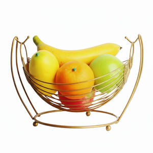 Panier à fruits en métal Panier organisateur de fruits fini or Panier à légumes décoratif fait main en métal d'Inde - Product Image 1