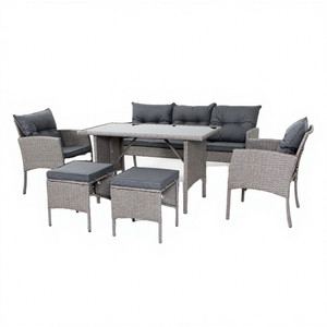 Leisure Modern Outdoor Set <b>Rattan</b> Steel Tempered Glass Farmhouse Villa <b>Dining</b> <b>Table</b> Chairs Courtyard Apartment - Product Image 1