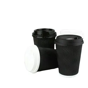 Carton réutilisable en gros boisson logo jetable PLA impression couleur noire 8oz tasses à café en papier à double paroi avec couvercle et manchon