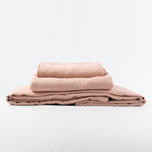 Parure de Lit Housse de Couette et Drap-housse Grande Taille 4 Pièces, Lin Couleurs Unies Rose, Mélange Coton Lin Naturel Flammé, Doux et Respirant - Product Image 6