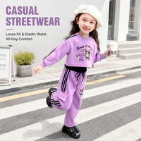 Ensemble de vêtements pour filles en trois pièces, sweat-shirt, violet et rose, style coréen, pour un usage décontracté