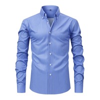 Kemeja lengan panjang 8D, warna polos, slim fit, modis dan kasual AZ1251