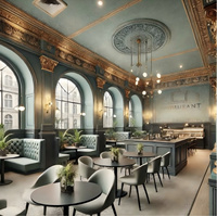 Conception d'intérieur moderne pour café-bar, mobilier de restaurant et décoration pour une solution tout-en-un, fournie par Restaurant Resort.