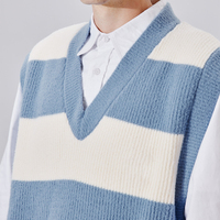 Pull tricoté à col en V pour homme, pull à rayures, Style Jacquard, blanc, bleu, personnalisé, automne, hiver