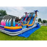 Toboggan aquatique gonflable commercial à double piste avec piscine pour location événementielle extérieure