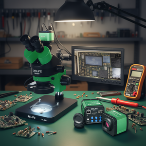 Microscope trinoculaire Relife avec caméra HD 3800w et moniteur, grossissement 0,7-4,5x pour la réparation et l'inspection électroniques - Product Image 2