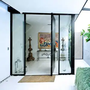 XIYATECH Villa personnalisée grande porte d'entrée de luxe en bois massif noir porte pivotante d'entrée moderne en acier inoxydable
