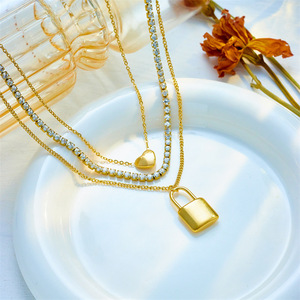 European American Fashion Multi Layer Chain Necklace Gold Padlock Heart Pendant Titanium Steel Jewelry Gift - Product Image 2