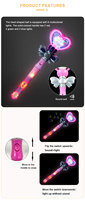 Jouets promotionnels, baguette magique de princesse féerique en plastique portable, lumineuse, en forme de cœur, avec musique, pour la décoration d'anniversaire des enfants