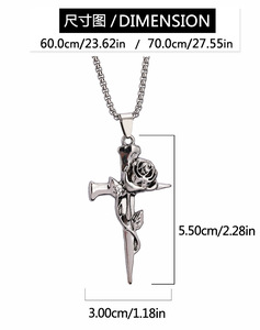 Collana Lunga con Ciondolo Unico in Acciaio Inossidabile, Design Vintage Retrò con Rosa e Croce, Edizione Limitata per Uomo - Product Image 5