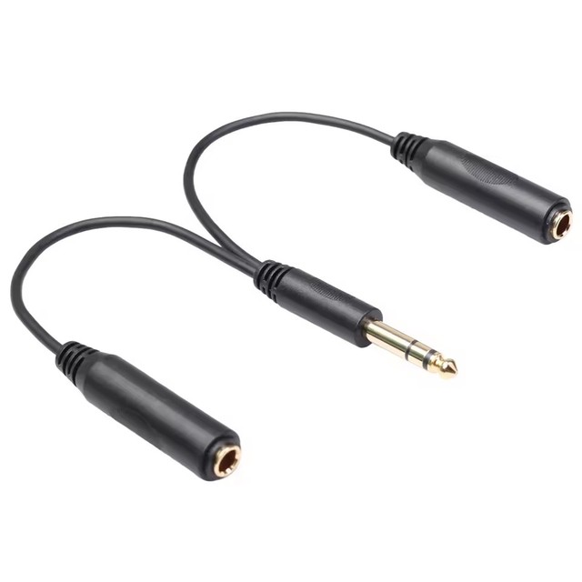 6.35mm Stereo Jack Y Splitter Audio Cable 1/4 inch Plug to 2x Sockets TRS Female