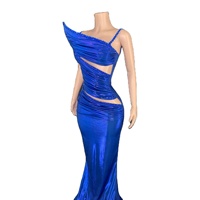 Robe élégante bleue pour femme, style transfrontalier, dos nu sexy, fente, à lacets, coupe irrégulière