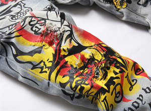 Taille haute Stonewashed imprimé jean droit respirant lavable utilitaire Hip Hop High Street Style pour le printemps ODM disponible - Product Image 5