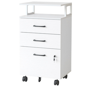 White File Cabinet with Lock for Home Office 3-Drawer Rolling Filing Cabinet Wooden Storage Cabinet