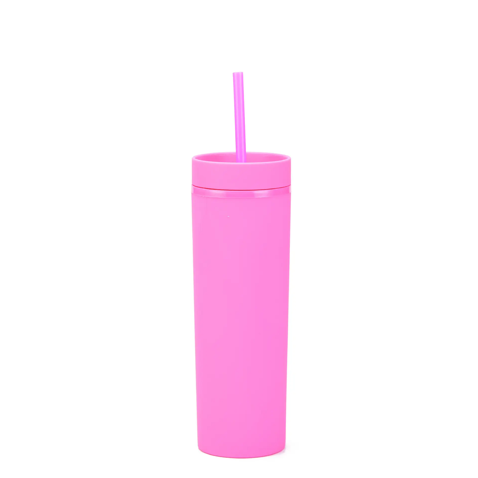 Custom color LOGO Spot double layer plastic cup frosted rubber paint water Reusable Matte 16OZ straight skinny plastic tumbler