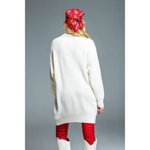 Abito Oversize in Maglia a Coste con Collo Alto in Crema - Product Image 1