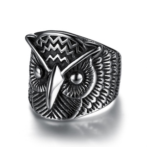Vintage Silver Owl Ring - Unique Men's Fashion Jewelry - Stainless Steel Nordic Viking Animal Ring - Perfect Amulet Gift - Product Image 1