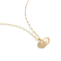 Collier en perles de coquillage en forme d'éventail style Mirawell, chaîne en acier inoxydable plaqué or, hypoallergénique, pendentif sportif