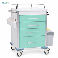 Chariot médical d'hôpital à 4 tiroirs en acier avec verrouillage centralisé et poubelles intégrées
