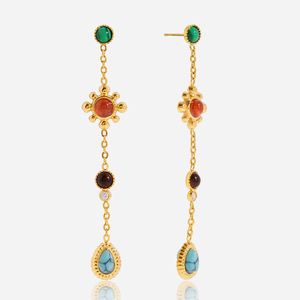 Drop Earrings 18K Gold Plated Natural Stone Teardrop Shape Flower Design Bezel Setting For Women Gift Jewelry Yiwu Origin - Product Image 1