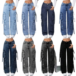 <span class=keywords><strong>Jeans</strong></span> Cargo da <span class=keywords><strong>Donna</strong></span> all'Ingrosso, <span class=keywords><strong>Jeans</strong></span> Cargo Larghi a Vita Alta con Tasche Multiple, Pantaloni in <span class=keywords><strong>Denim</strong></span> a Gamba Larga, <span class=keywords><strong>Jeans</strong></span> Cargo Multitasche - Product Image 1