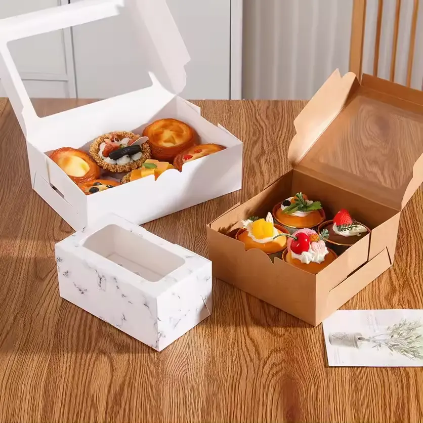 사용자 정의 접이식 평면 판지 고급 생과자 빵 케이크 핑크 빵 도넛 창 상자 크래프트 종이 상자