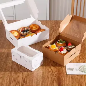 Aangepaste Opvouwbare Platte Kartonnen Luxe Gebak Brood Cake Roze Brood Donut Kraft Papieren Doos Met Window Box
