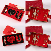 Set Hadiah Valentine Jam Tangan Quartz Kotak Perhiasan Bunga Mawar Hadiah untuk Wanita Natal