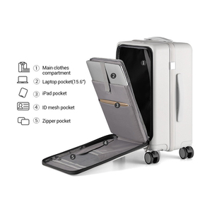 Valise à bagages à main à ouverture frontale au prix d'usine avec pochette pour ordinateur portable Bagage de voyage à trolle en aluminium à ouverture frontale - Product Image 4