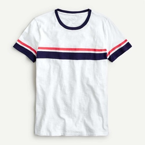 T-shirt rayé col en V unisexe en coton grande taille à manches courtes avec logo personnalisé, anti-plis, collection été 2026 – Style américain - Product Image 3
