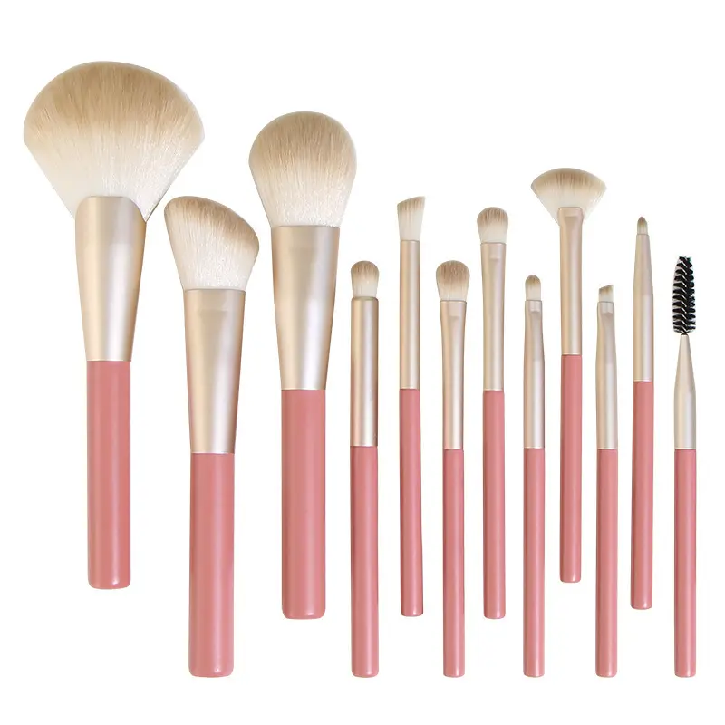 12 шт., набор кистей для макияжа с розовой деревянной ручкой