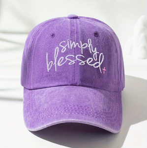Simply Blessed Embroidered Washed Baseball Cap Vintage Distressed Cotton Dad <b>Hat</b> Adjustable Christian Cross Casual Cap For Women - Product Image 3