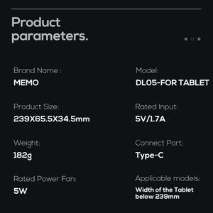 แผ่นรองระบายความร้อนสำหรับแท็บเล็ต MEMO DL05 รุ่นล่าสุด ดีไซน์สวยงาม พร้อมพัดลมระบายความร้อน RGB สำหรับเล่นเกม รองรับพอร์ต Type C ใช้ได้กับ iPad - Product Image 6