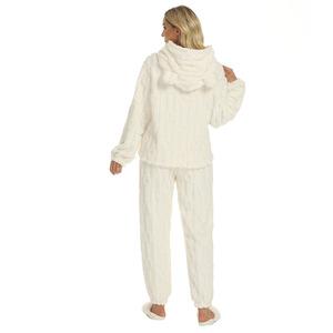 Carino da <span class=keywords><strong>donna</strong></span> rosa Jacquard <span class=keywords><strong>pigiama</strong></span> Set quadrato cuore <span class=keywords><strong>morbido</strong></span> Shu velluto Set orecchie con cappuccio elastico in vita da casa per l'inverno - Product Image 4