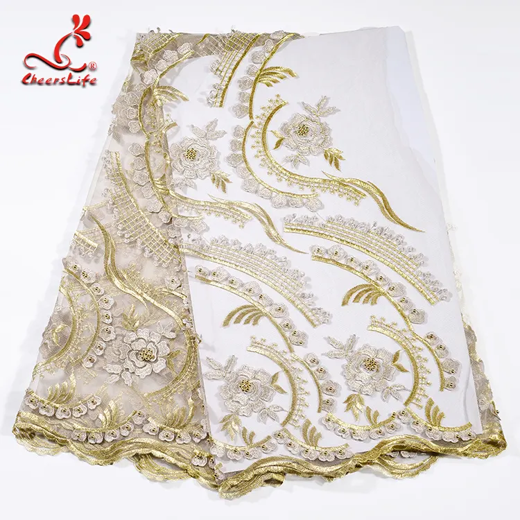 Cheerslife Luxury 2020 New Latest Champagne Gold Yellow Swiss Voile Dry Guipure African Lace Fabric