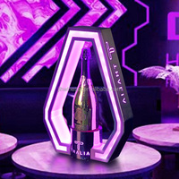 Exhibidor de Botellas LED Metálico Delgado con Logotipo Personalizado, Estilo Art Deco, Regalo Empresarial para Presentación de Licores en Bares Modernos