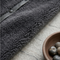 Veste en laine et cuir pour femme, col rond, boutons-pression, gris, fourrure bouclée, courte, vêtement d'extérieur d'hiver