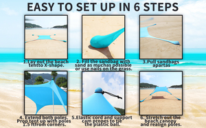 Blue Pop-Up Beach Tent with <b>Light</b> Sun Protection Portable Shade Sail & <b>Net</b> Shelter - Product Image 2