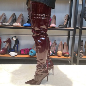 Botas Altas de Mujer con Hebilla Reflectante en la Parte Superior, Decoración con Cremallera Lateral, Tacón de Aguja, Punta Puntiaguda, Talla Grande 47, Botines Largos y Sexys - Product Image 3