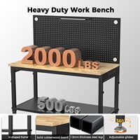 Banc de travail robuste de 48 pouces, hauteur réglable, capacité de charge de 2000 livres, plateau en bois de caoutchouc avec prise de courant